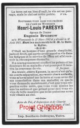 Henri Louis Paresys époux de Dame Eugénie Brunouw, décédé à Winnezeele, le 30 Août 1905
